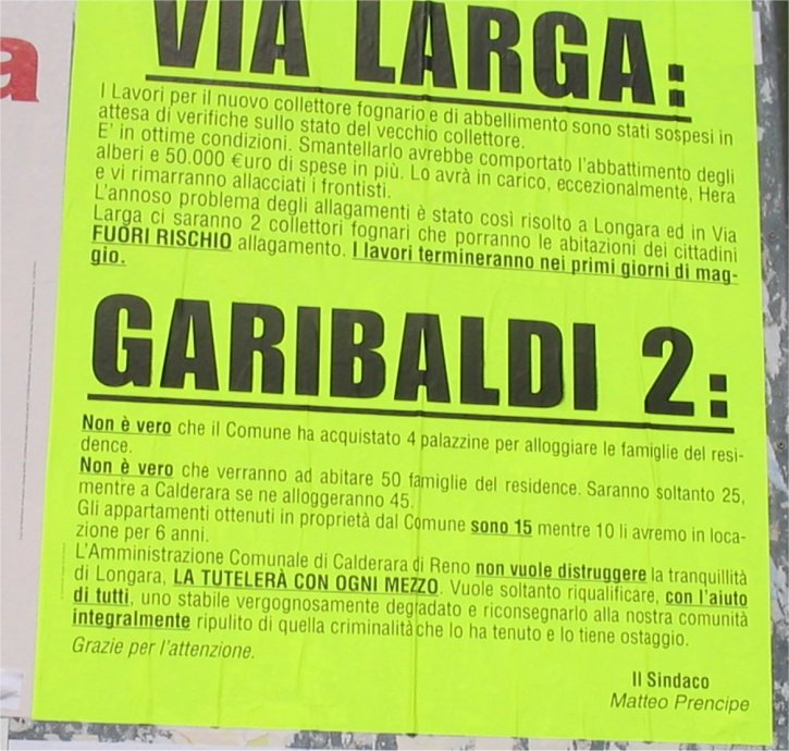 Manifesto del sindaco Prencipe ai cittadini di Longara