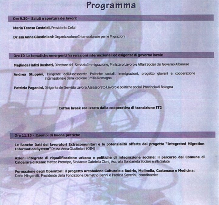 Convegno CEFAL su immigrazione - programma